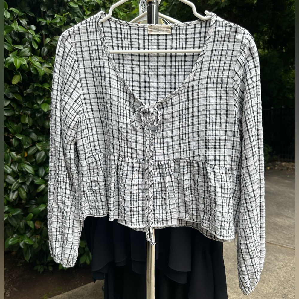 Altar'd State Black and White Plaid Top